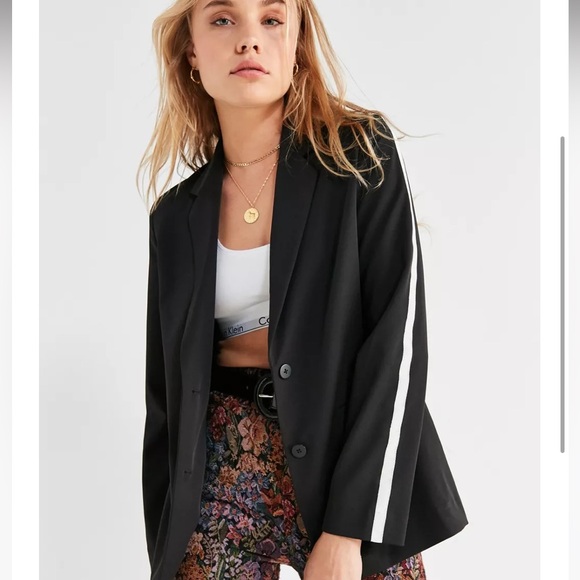 NWOT. Urban Outfitters Sports Strip Blazer. Black with white stripe. Size S. - Picture 1 of 9